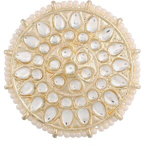 I Jewels 18k Gold Plated Indian Wedding Bollywood White Kundan & Pearl Studded Adjustable Finger Ring for Women (FL207-09)