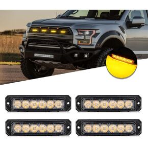 OPP ULITE Led Strobe Lights Amber 210 Degree, 17 Flashing Mode 6-LED 6W Mini Side Marker Light, Surface Mount Grille Warning Lights for Trucks Car Vehicles Head Emergency Hazard, 4PC Pack