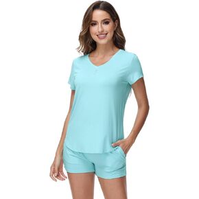 WiWi Pajamas for Women Short Sleeve Top and Shorts Sets Viscose from Bamboo Pj Sleepwear Pajama Set S-XXL