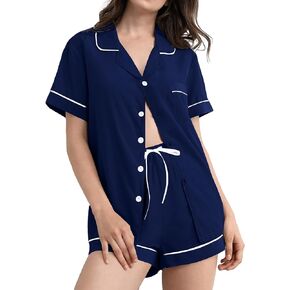 بيجامة SWOMOG للنساء مجموعة Pjs ناعمة طقم بيجامة مشروط بأكمام قصيرة وأزرار لأعلى بيجامة علوية Pj شورت ملابس نوم