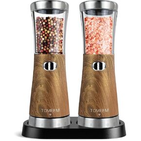 Electric Salt and Pepper Grinder Set with Storage Base, Stainless Steel Rechargeable Salt and Pepper Grinder Set with 4.5oz Large Capacity, 1.8" Wide Mouth, Adjustable Coarseness, Ideal for Kitchen