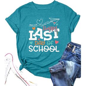 Happy Last Day of School Shirts Women Hello Summer Teacher Life Tops School Graduation Tee Appreciation Gift Blouse