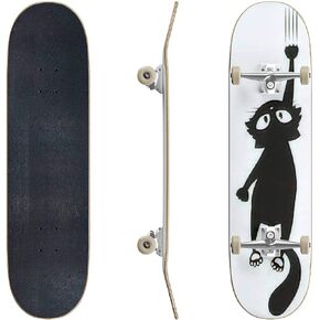 Skateboards Black cat Scratching The Wall Silhouette of Cartoon cat Climbing The Classic Concave Skateboard Cool Stuff Teen Gifts Longboard Extreme Sports for Beginners and Professionals