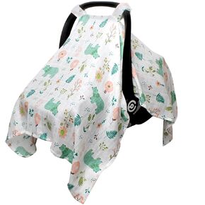 Carseat Cover for Babies, Muslin Cotton Infant Car Seat Cover, Carseat Covers Baby for Girl Boy, Lightweight Car Seat Canopy, Breathable Baby Carrier Cover, Summer Stroller Sun Shade