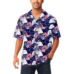 AOBUTE Mens July 4th Button Shirt Funny Summer American Flag Hawaiian Tops