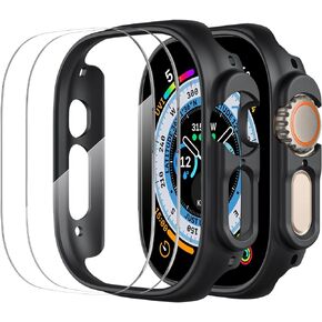 4 Pack Smiling Case and Screen Protector Compatible with Apple Watch Ultra 2/Ultra 49mm, 2 Hard PC Bumper Case [NO Screen Protector] + 2 Screen Protector, Shockproof Protective Case