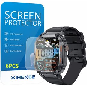 Compatible for KACLUT K57 Smart Watch Screen Protector, PET HD Protective Film Compatible for KACLUT/EIGIIS/Tiwain K70 / Amazpro Ip67 / ESFOE K57 / K57 Pro 1.96" Military Smart Watch (6PCS)