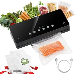 Food Sealer Vacuum With 6-in-1 Function,Removable Base& 30 Bags& 1 Vacuum Tube，Food Vacuum Sealer Machine Has Waterproof Touch Buttons And Automatic Sealing Function,Tempered Glass Panel