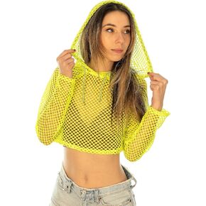 Fishnet Crop Hoodie Women's Long Sleeve Top
