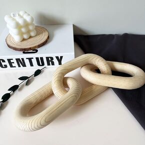 Wood Chain Link Decor3 Link Chain Decoration Pine Wood Carved Modern Home Decoration Used for Farmhouse Decoration Living Room Bedroom Bookcase Porch Decoration (B)