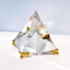 Together-life Crystal Pyramid Prism, Feng Shui Crafts Meditation Crystal with Gold Stand for Home Office Art Decor, Pyramids Gift, Stand for Prosperity, Positive Energy and Good Luck(2.36inch/60mm)