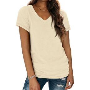 ATHMILE T Shirts Short Sleeve V Neck Tees for Women Fashion Tops Trendy Soft Casual Summer Clothes Outfits 2024