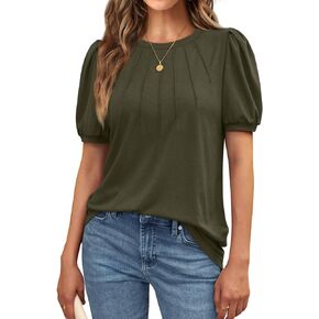 AUTOMET Womens Cute Summer Tops Short Sleeve Shirts Puff Dressy Blouses Business Casual Outfits Trendy