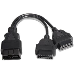 1 PC Car Right Angle OBD2 Y-Shaped Extension Cable, Standard 1 Male to 2 Female 16Pin All-in-one 24AWG Splitter, Intelligent Output OBD Wiring Harness One-to-Two Adapter, Universal Car (Black)