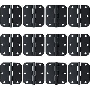 Matte Black Door Hinges 3.5 x 3.5 Inch Interior 3 1/2 Inch Door Hinges for Doors Rounded 5/8" Radius Corners Flat Iron Hinge (6pack)