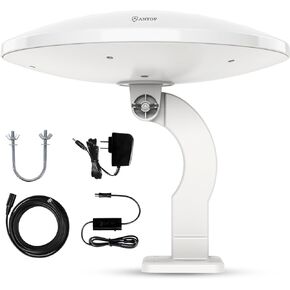 Omni Directional Tv Antenna Outdoor, Antop Digital Amplified Antenna Built in 5G LTE Filter, 65 Miles Range