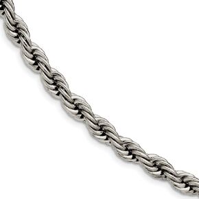The Black Bow Men's 7mm Polished Rope Chain Bracelet in Stainless Steel