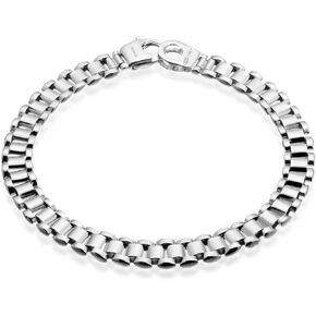 QUADRI - Premium Quality 925 Pure Sterling Silver Italian 7mm Link Bracelet for Men 7.5"- 9" inch Guaranteed Made in Italy