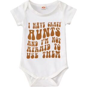 CM C&M WODRO Newborn Baby I Have Crazy Aunts Print Romper Infant Girl Boy Short Sleeve Summer Bodysuit