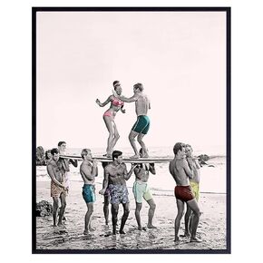 Surfers Dance Party Vintage Style Wall Art Photo - Retro 8x10 Home, Office or Apartment Decor, Beach House or Room Decoration - Unique Gift for Surfing Fans