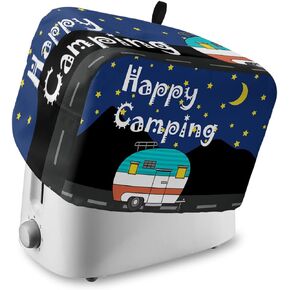 Toaster Cover 2 Slice, Happy Camper Moon and Star Night Bread Maker Cover Toaster Dust Cover with Pockets, Dust-Proof Cover for Kitchen Small Appliance 12x7.5x8in