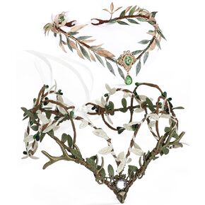 MOSTORY Fairy Crown & Woodland Elf Headpiece for Renaissance Fair Medieval Party Wedding Maternity Shoot
