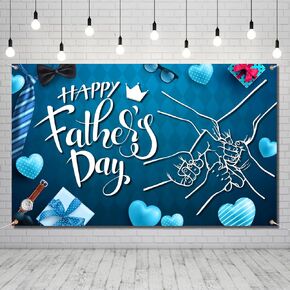 Happy Father's Day Backdrop Banner 5x3 ft Large Size Blue Background Photography for Father Day Party Decorations Supplies