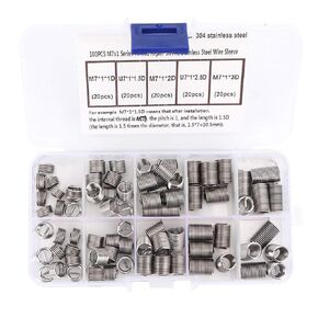 100 PCS M7 Coiled Wire Thread Sleeve Thread Repair Insert Stainless Steel Thread Screws Sleeve Assortment Thread Fastener with Storage Box Repair Threaded Holes