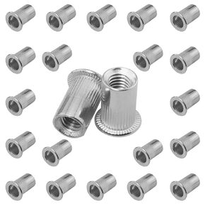 50PCS 1/4Inch-20 Stainless Ssteel Rivet Nut Flat Head Threaded Insert Nut with Knurled Body Suitable for Sheet Metal and Plastic and Fibreglass
