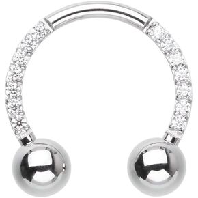 Pierced Owl 16GA 316L Stainless Steel CZ Crystal Lined Front Facing Circular Horseshoe Barbell