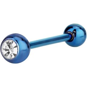 Forbidden Body Jewelry 14G 16mm (5/8 Inch) CZ Crystal Surgical Steel IP Plated Tongue Ring