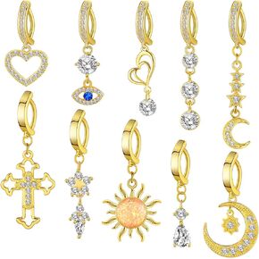 10 Pcs 14G Dangle Belly Button Ring CZ Surgical Steel Belly Rings Belly Piercing Jewelry Reverse Navel Ring for Women