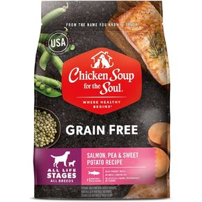 Chicken Soup for the Soul Pet Food Grain-Free Dry All Stages Dog Food, Salmon, Pea & Sweet Potato Recipe, 4 Pound Bag - Soy, Corn & Wheat Free, No Artificial Flavors or Preservatives