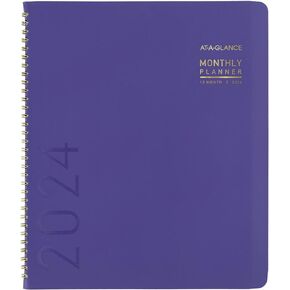AT-A-GLANCE 2024 Monthly Planner, 9" x 11", Large, Monthly Tabs, Pocket, Faux Leather, Contemporary, Purple (70250X1424)