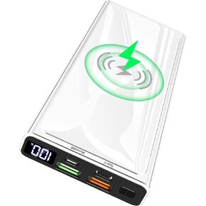 Wireless Portable Charger, 22.5W PD20W QC3.0 15W Fast Charging 10000mAh Power Bank LED Display, External Battery Pack, 2 Inputs and 4 Outputs(Qi & USB C) for iPhone Samsung Huawei iPad Headset etc