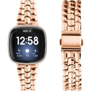 Metal Bands Compatible with Fitbit Versa 4/Versa 3/Sense 2/Sense, Women Replacement Wristband, Silver Black Copper