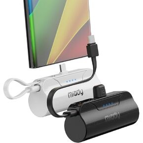 Miady 2-Pack 5000mAh Portable Charger for Android Smartphone, Battery Pack Charger/w USB-C Cord, Power Bank (Black+White)