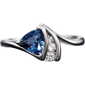 925 Sterling Silver Plated Trillion Cut Blue Cubic Zirconia Bypass Band Wedding Ring Engagement Ring for Women