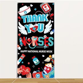 HOWAF Thank You Nurses Door Cover for Nurse Appreciation Week Door Decoration, Thank You Nurses Door Banner for Nursing Themed Party National Nurses Day Decoration, Happy Nurses Week Welcome Sign