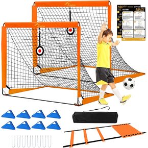 مجموعة أهداف كرة القدم Eazy2hD 6X4 للفناء الخلفي - قطعتان من شبكات كرة القدم المحمولة القابلة للطي للأطفال، هدف كرة قدم منبثق للأطفال الصغار وألعاب الأطفال الصغار، مع سلم رشاقة وأقماع (برتقالي) in Kuwait