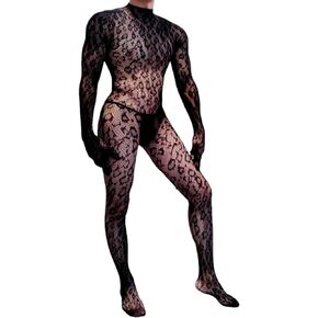 Rave Outfits For Men, Festival Party Clubwear, Leopard One Piece Full Lace Jumpsuit, Sexy Lingerie Costume Bodysuit
