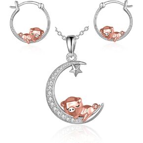 ONEFINITY Pig Necklace/Earrings 925 Sterling Silver Origami Pig Necklace/Earrings for Women in Kuwait