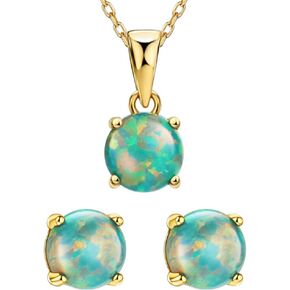 مجموعة أقراط وقلادة بسيطة من العقيق الأخضر المطلية بالذهب 18 قيراط in Kuwait