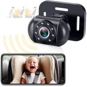 Wireless Baby Car Camera Phone: APP Cordless Video Record Eye Care No LED HD 1080P 360° Rotating Backseat Camera Rear Facing Infant Clear Night Vision Easy Setup for 2 Kids Newborn - V12