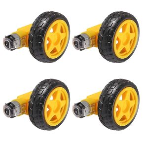 4pcs DC Electric Motor 3-6V Dual Shaft Geared TT Magnetic Gearbox Engine with 4Pcs Plastic Car Tire Wheel, Mini Φ67mm Smart RC Car Robot Tyres Model Gear Parts