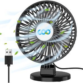 COO Small USB Desk Fan - 3 Speeds Powerful Airflow Fan, Small Mini Portable Fan for Home Office Bedroom Table & Desktop, Small Quiet Electric Fan 5 INCH - Black