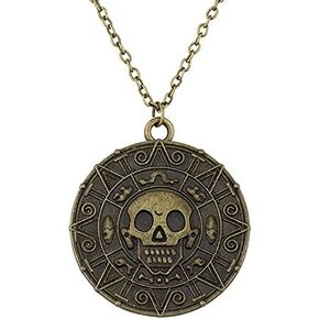 Round Gold Coin Skull Necklace Pendant Dress Accessory Movie Pirates of The Caribbean Medal Necklace Retro Jewelry