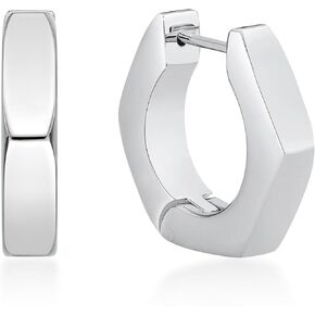 Hexagon Hoop Earrings for Men in Stainless Steel with Black or Yellow Gold Ion Plating 4 mm Wide Hinged Hoop by Metro Jewelry in Kuwait