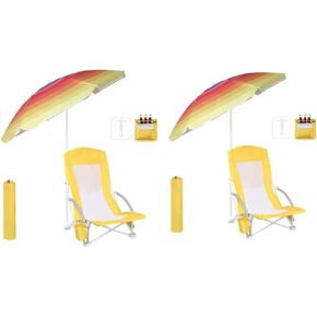 CDEN Beach Chair, Beach Chairs for Adults, Shade Chair, with Umbrella and Cooler, High Back Beach Chair with Umbrella and Cooler Bag, Camping Chair, Outdoor Chair (1 of Blue)