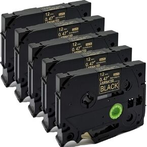 NEOUZA 5PK متوافقة مع خرطوشة شريط الملصقات Tze Tz المغلفة مقاس 12 مم × 8 متر (TZe-334 ذهبي على أسود)